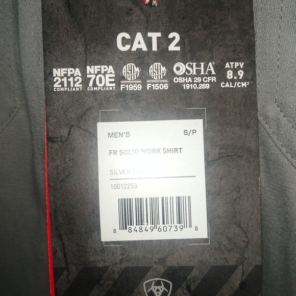Ariat FR Solid Gray L/S Work Shirt Silver Fox CAT2 ARC Men's Size Small … - Picture 8 of 10
